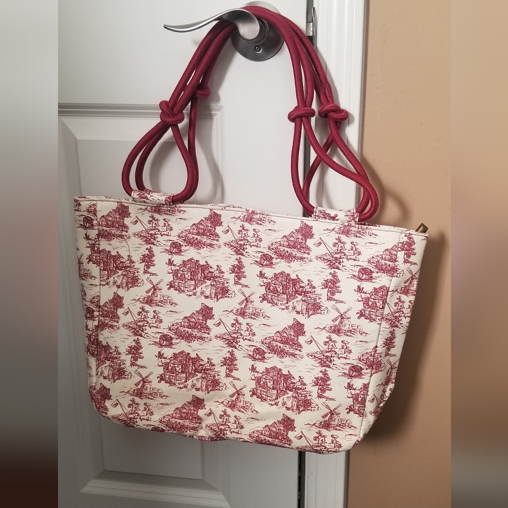 Farmhouse Is My Style NIB Tote bag classic Waverly print, Deep red
